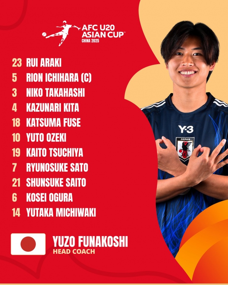  日本U20vs敘利亞U20首發(fā):高橋仁胡、佐藤龍之介出戰(zhàn) 高岡伶颯替補(bǔ)