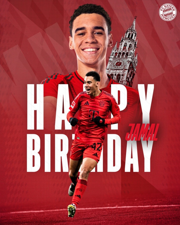  拜仁官方祝穆西亞拉22歲生日快樂，加盟至今出戰(zhàn)196次獲59球38助