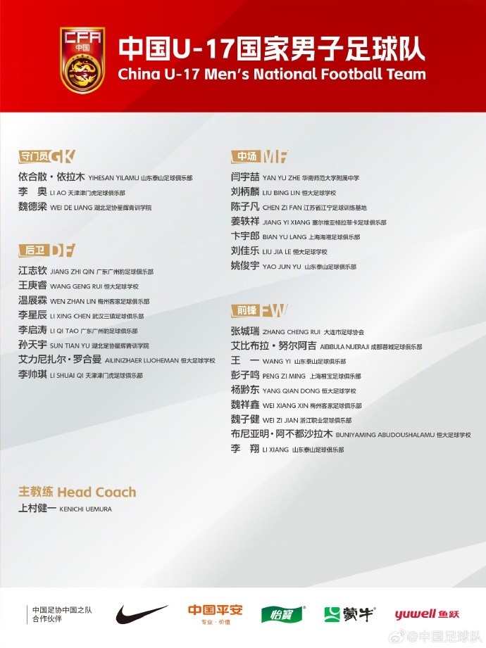  北青體育：U17國(guó)足落選球員彭子鳴、李星辰、陳子凡仍留隊(duì)合練