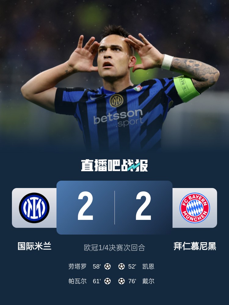  黑色3分鐘！拜仁3分鐘丟2球遭國米淘汰 去年3分鐘丟2球遭皇馬絕殺